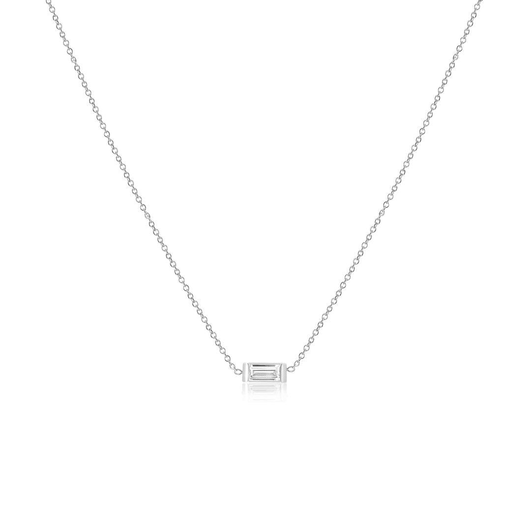 14k Solid Gold Diamond Baguette Necklace - Le Serey