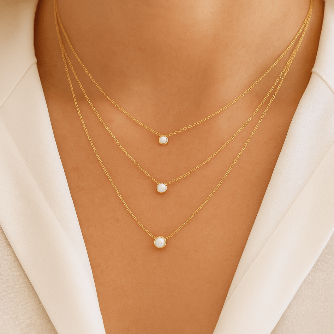 14k Gold Opal Bezel Necklace - Le Serey