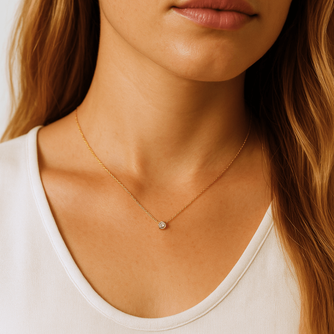 14k yellow gold diamond necklace solitaire pendant yellow gold - Le Serey