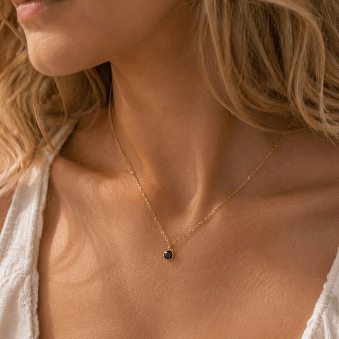 Black CZ Solitaire Necklace | Dainty Gold Filled – Le Serey