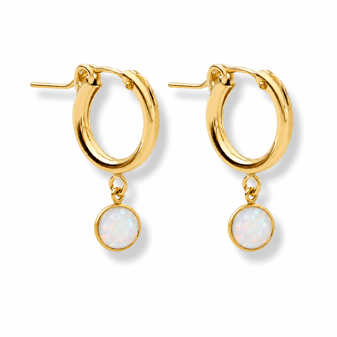 Huggie Hoops + Opal Bezel Charm – Le Serey