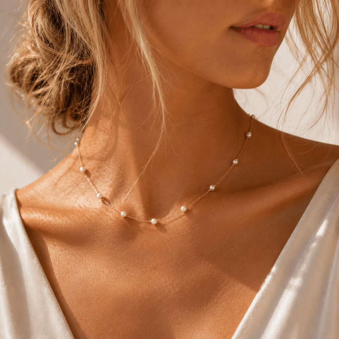 Pearl Station Necklace | Gold Filled | Le Serey