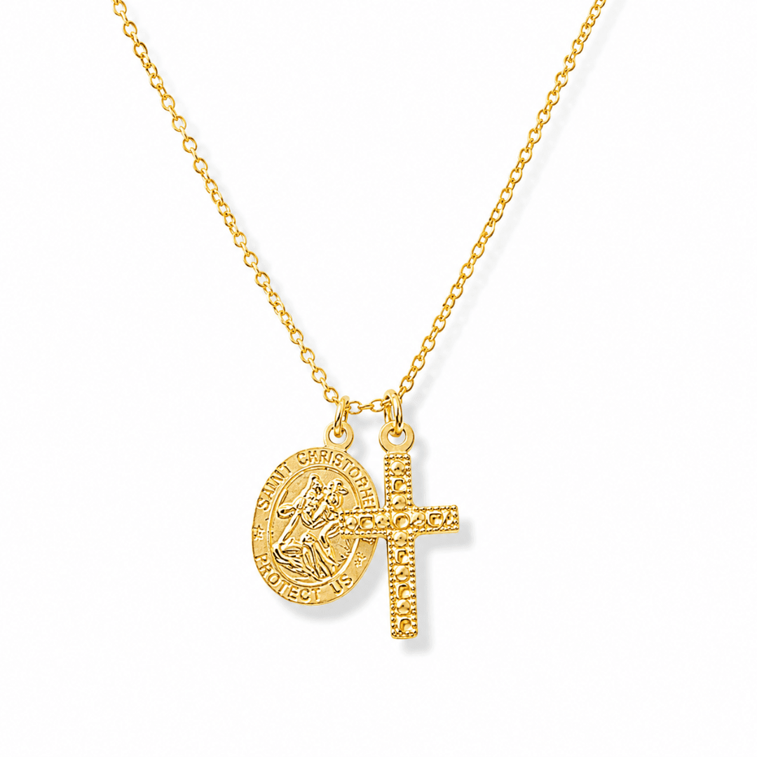 St. Christopher + Cross Charm Necklace | Faith & Protection