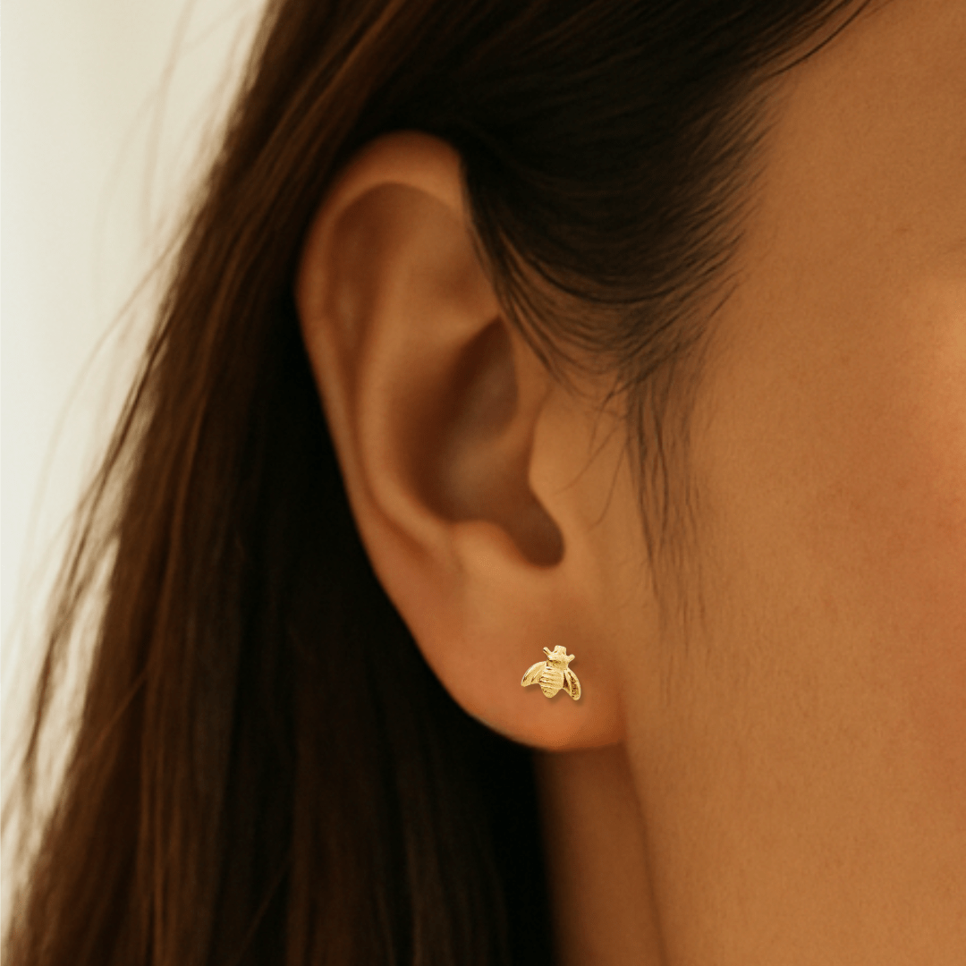 Tiny Honey Bee Stud Earrings - Le Serey