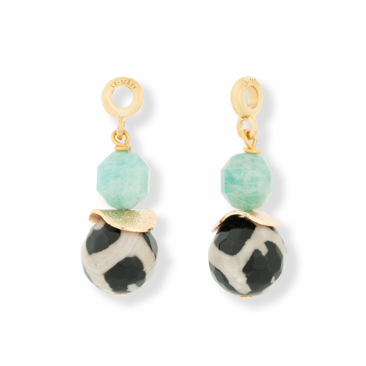 Amazonite + Tibetan Agate Tulip Charm - Le Serey
