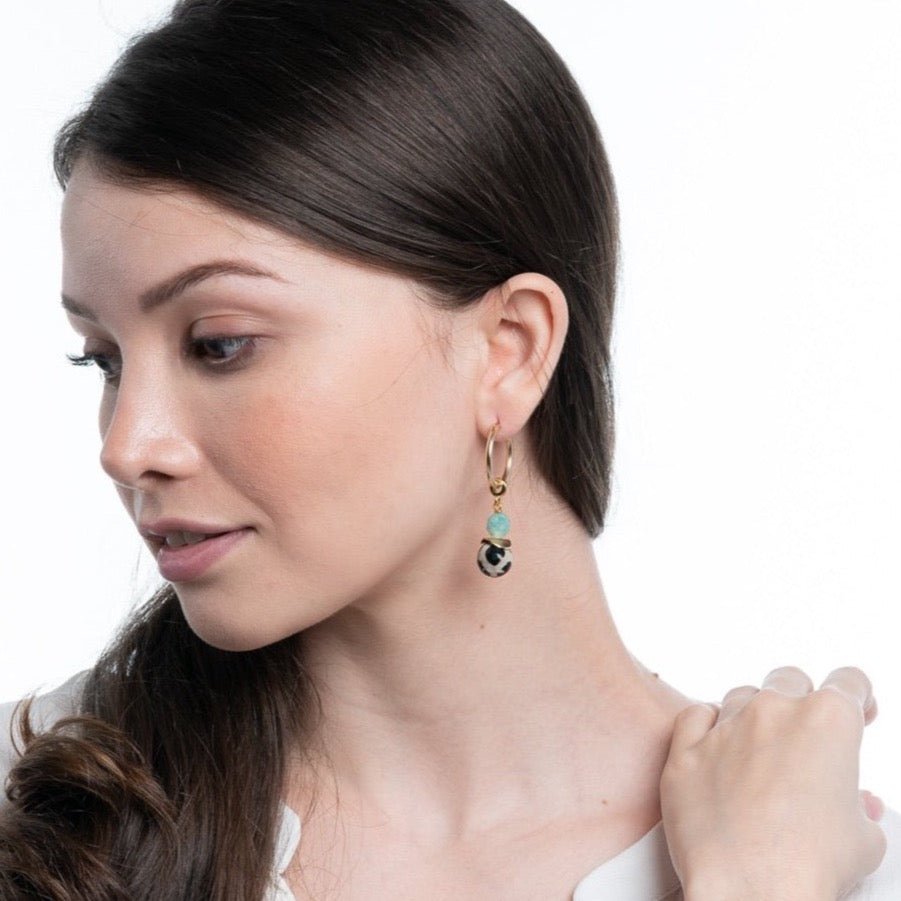 Amazonite + Tibetan Agate Tulip Charm - Le Serey