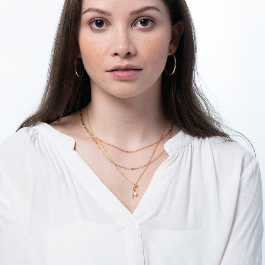 Pearl + CZ Bar Charm - Le Serey