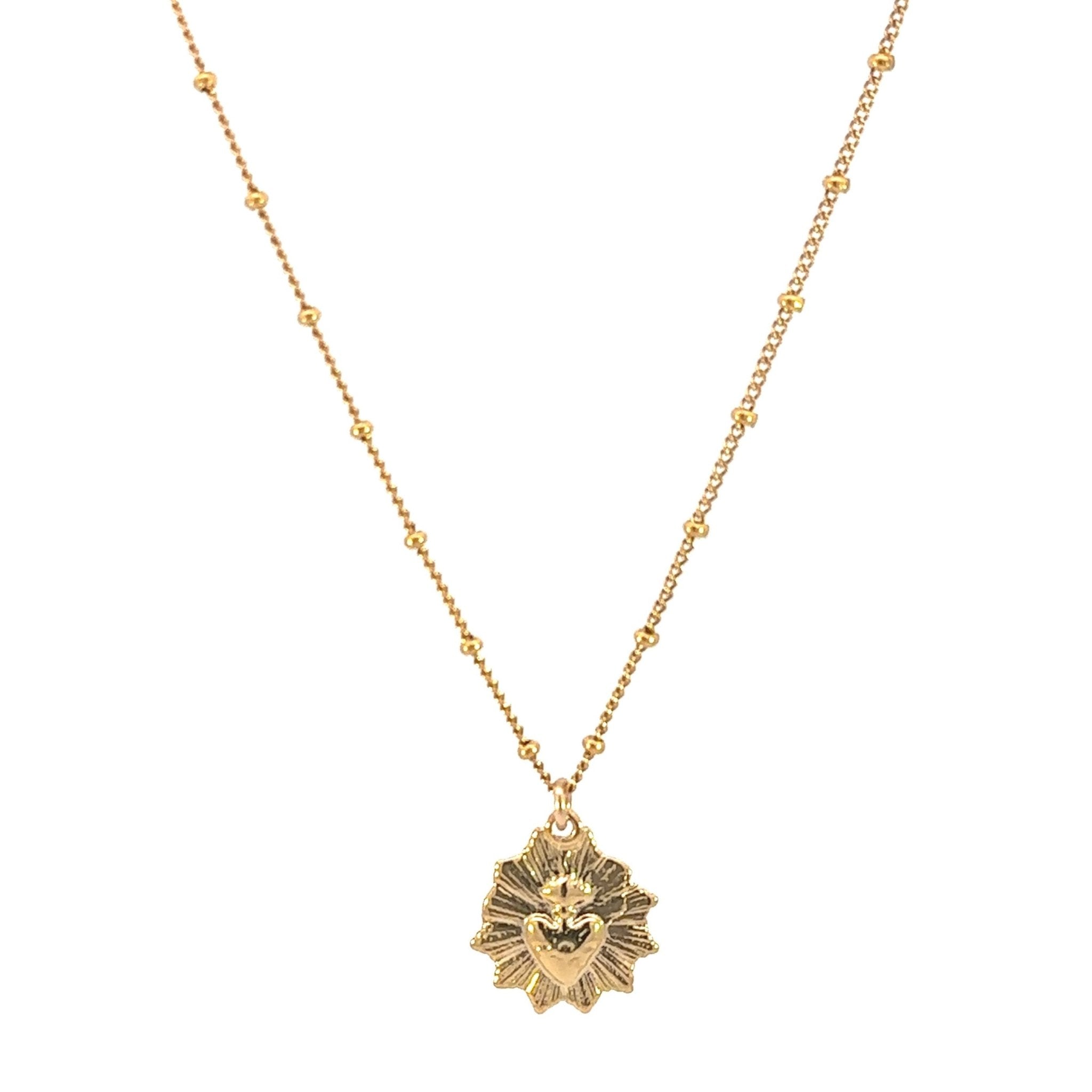 Sacred Heart Necklace Flaming Heart Religious Necklace – Le Serey