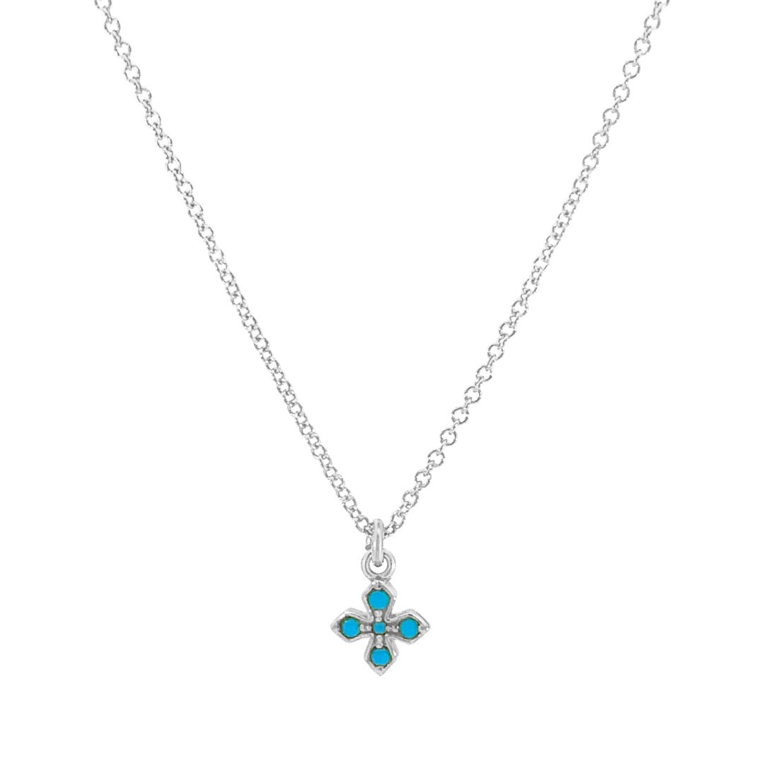 Tiny Turquoise Cross Necklace - Le Serey