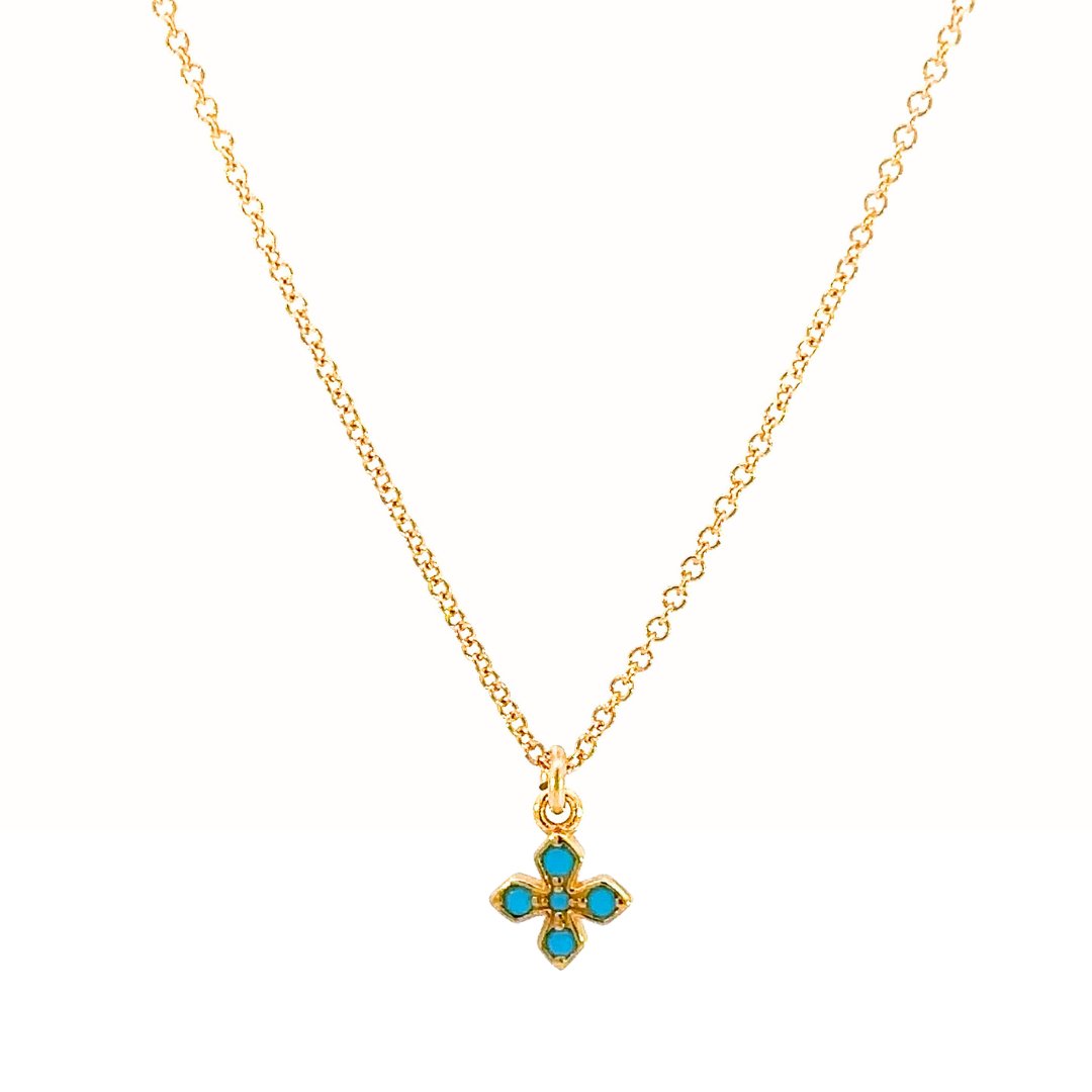 Tiny Turquoise Cross Pendant Necklace Gold Sterling Silver – Le Serey