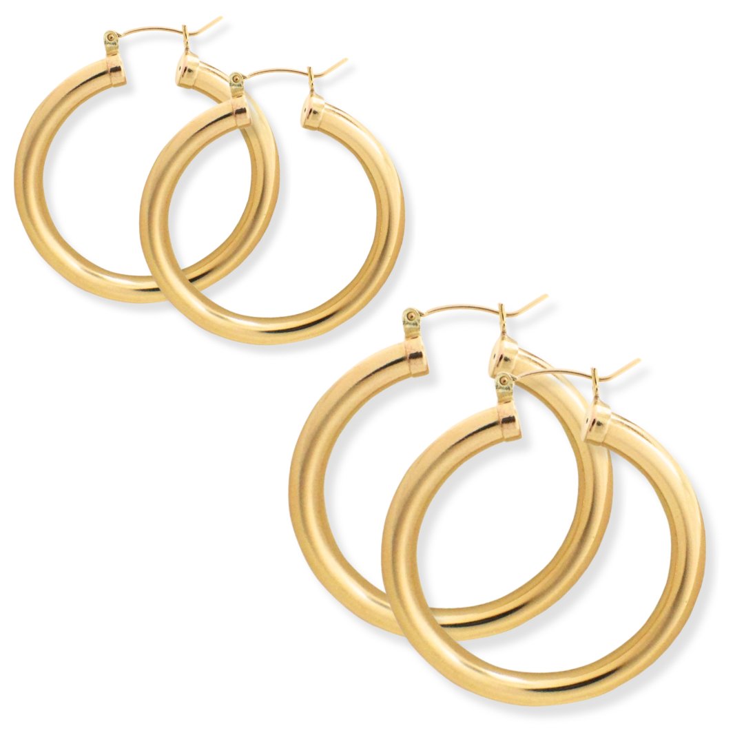 14k Gold Big & Bold Hoops - Le Serey