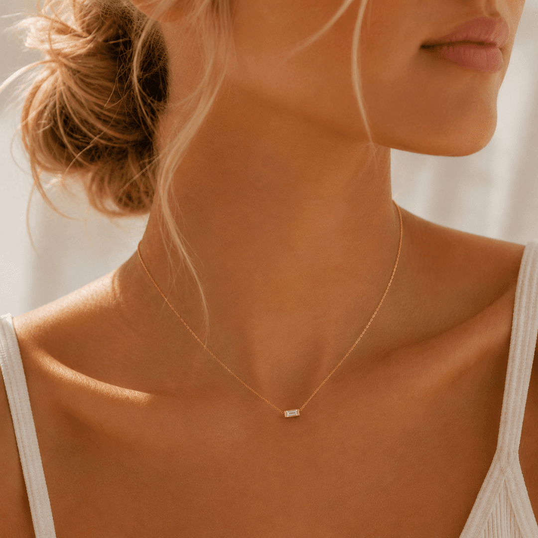 14k Gold Diamond Baguette Necklace - Le Serey