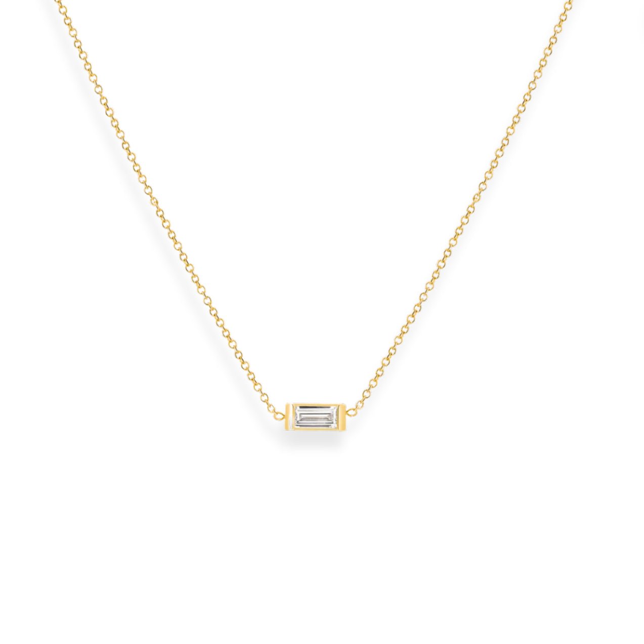 14k Solid Gold Diamond Baguette Necklace - Le Serey