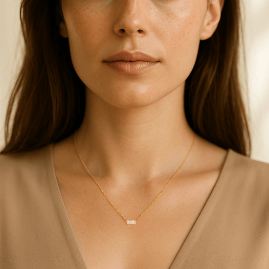 14k Gold Diamond Baguette Necklace - Le Serey