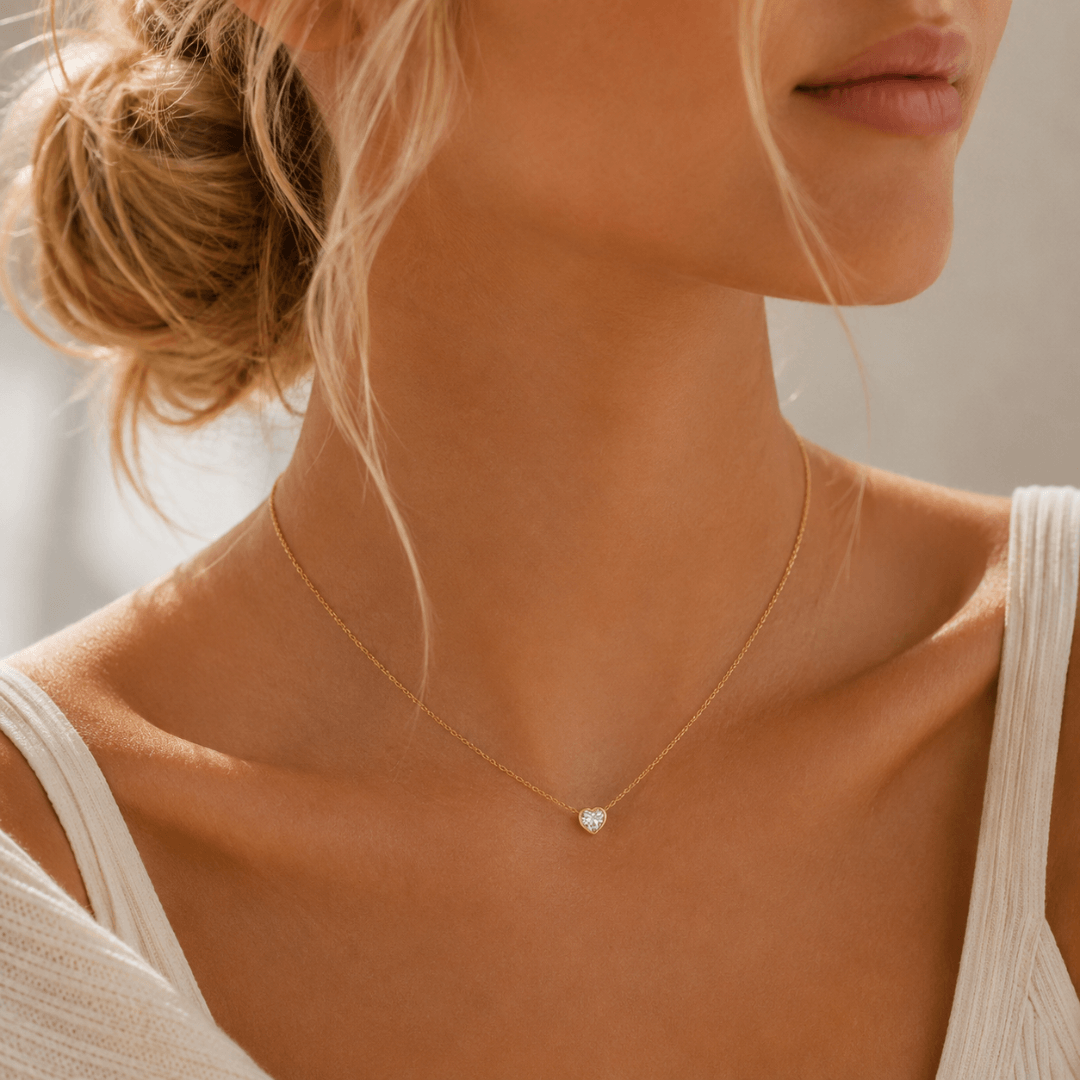 14k Gold Diamond Heart Necklace - Le Serey