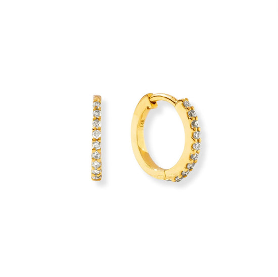 14k Gold + Diamond Huggie Hoops - Le Serey