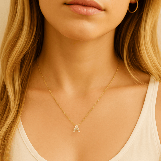 14k Gold Diamond Initial Necklace - Le Serey