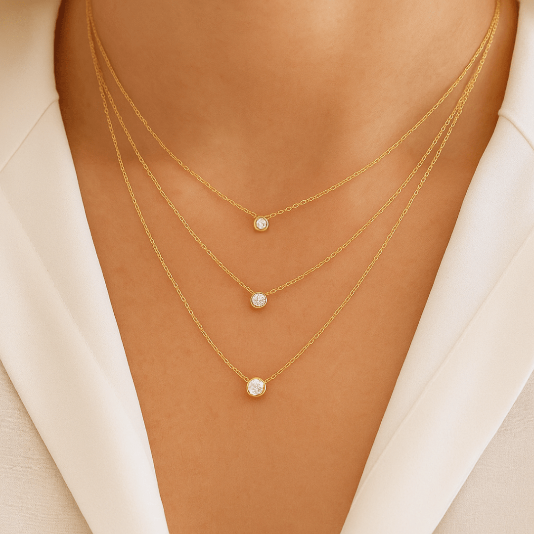 14k Gold Diamond Solitaire Necklace - Le Serey