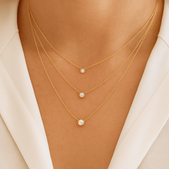 14k Gold Diamond Solitaire Necklace - Le Serey