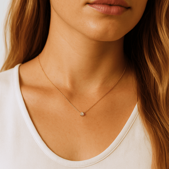 14k Gold Diamond Solitaire Necklace - Le Serey