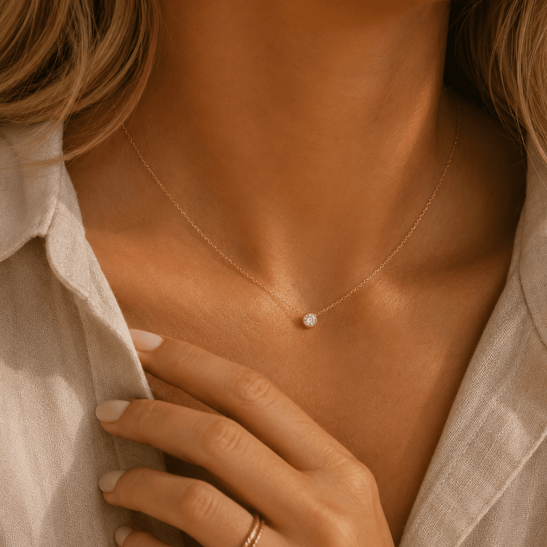 14k Gold Diamond Solitaire Necklace - Le Serey