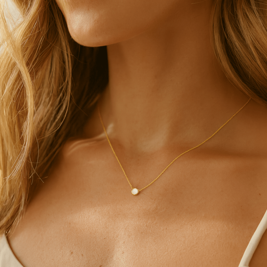 14k Gold Opal Bezel Necklace - Le Serey