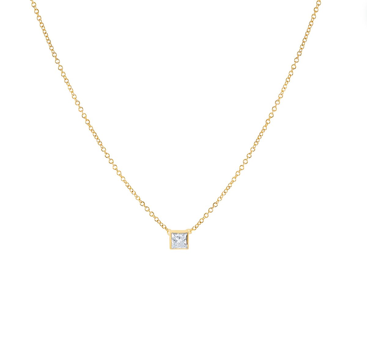 14k Gold Princess Cut Diamond Necklace - Le Serey