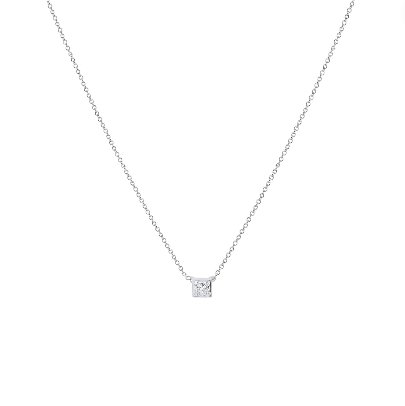 14k Gold Princess Cut Diamond Necklace - Le Serey