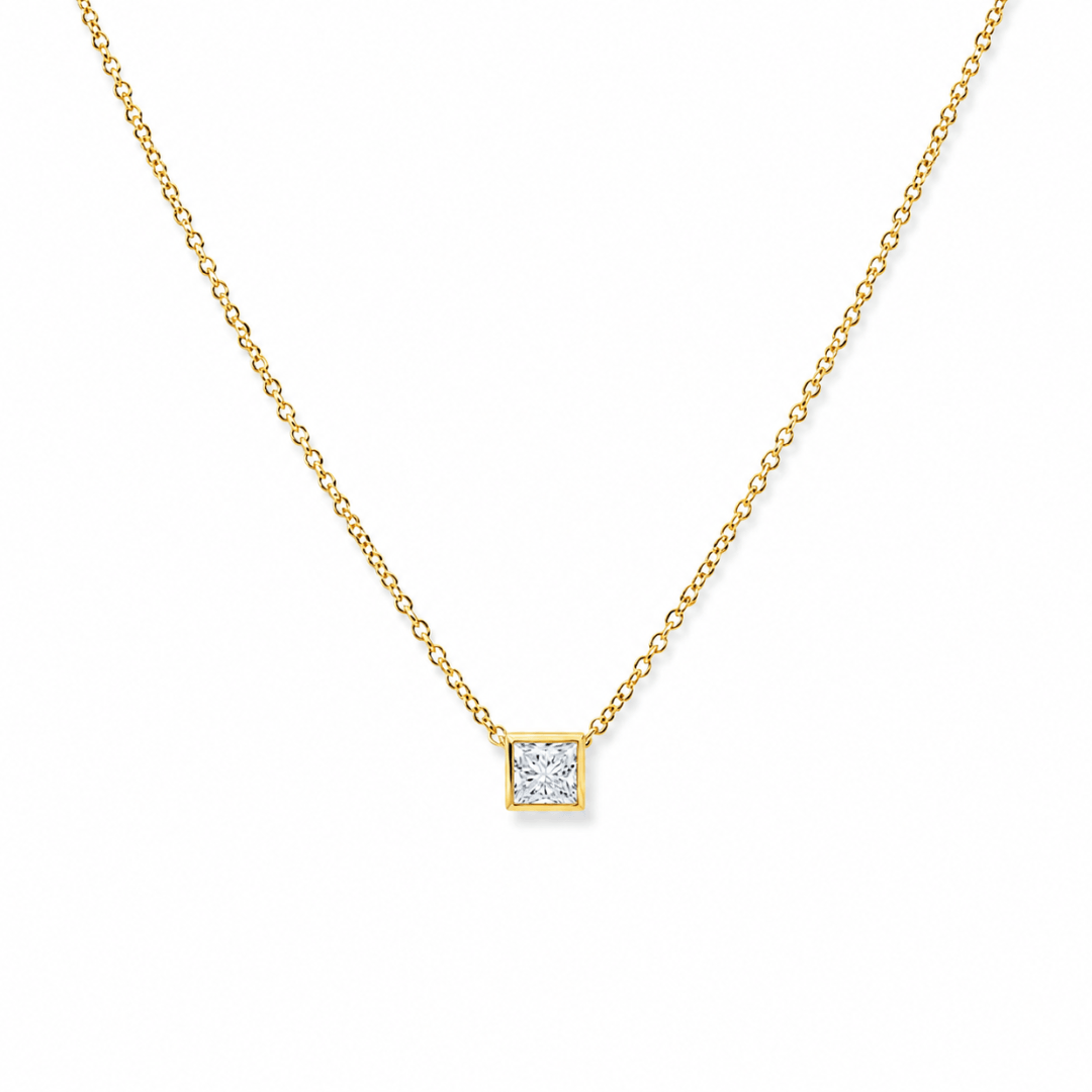 14k Gold Princess Cut Diamond Necklace - Le Serey