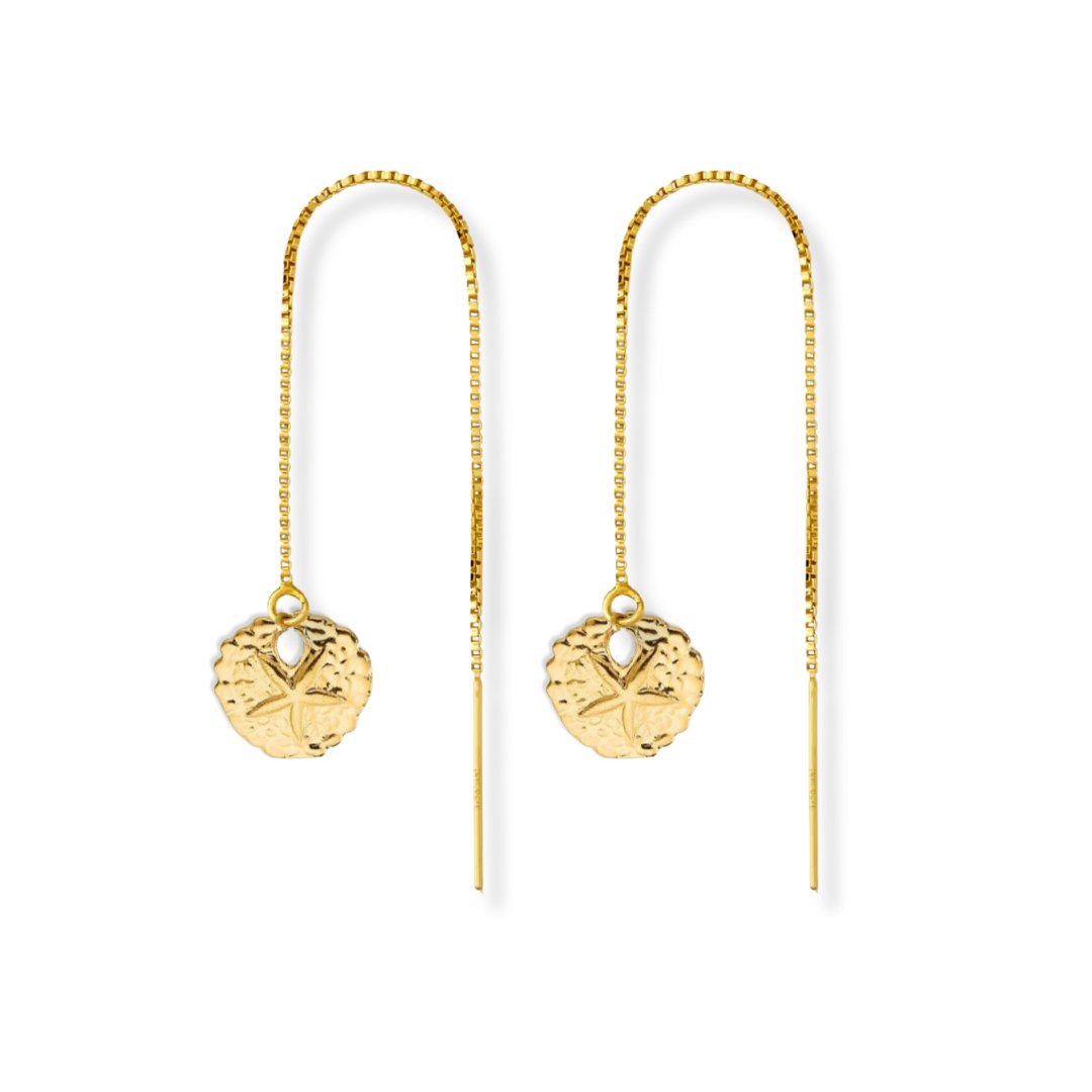 Gold Threader Earrings + Sand Dollar Drop Charm - Le Serey