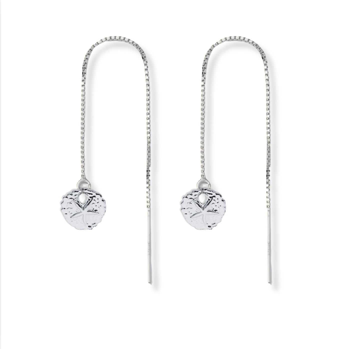 Silver Threader Earrings + Sand Dollar Drop Charm