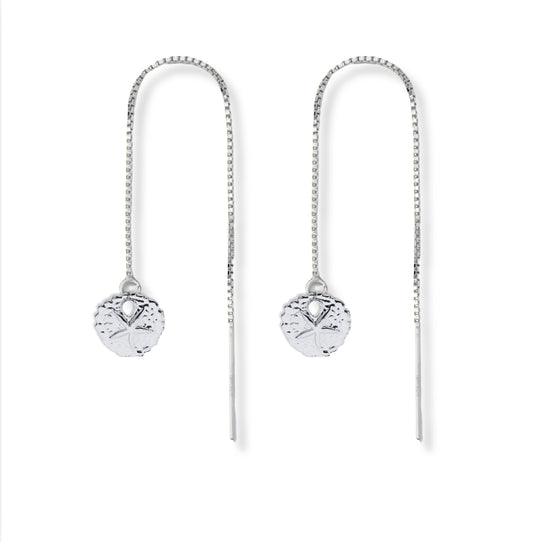 Silver Threader Earrings + Sand Dollar Drop Charm