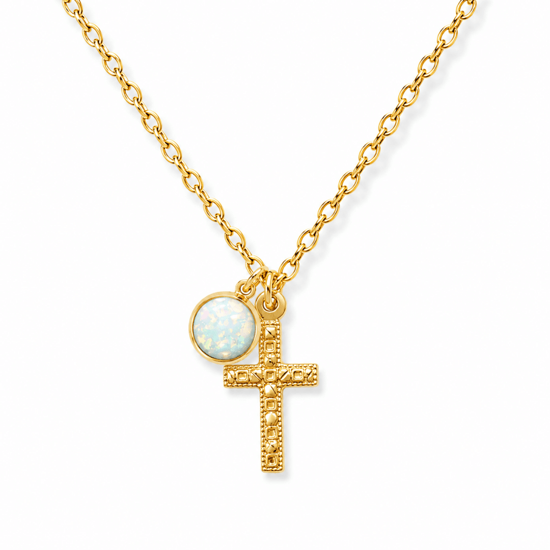 Cross + Opal Charm Necklace - Le Serey