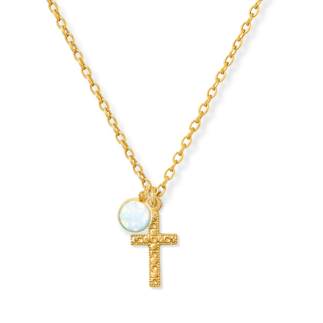 Cross + Opal Charm Necklace - Le Serey