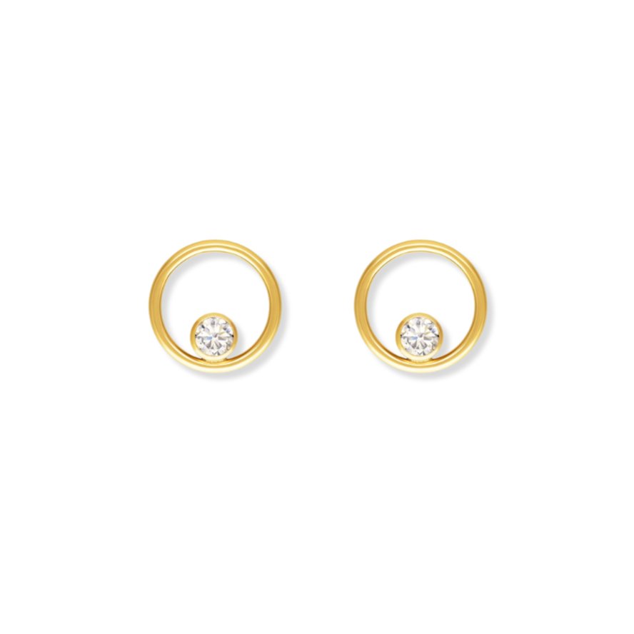 CZ Diamond Circle Stud Earrings - Le Serey