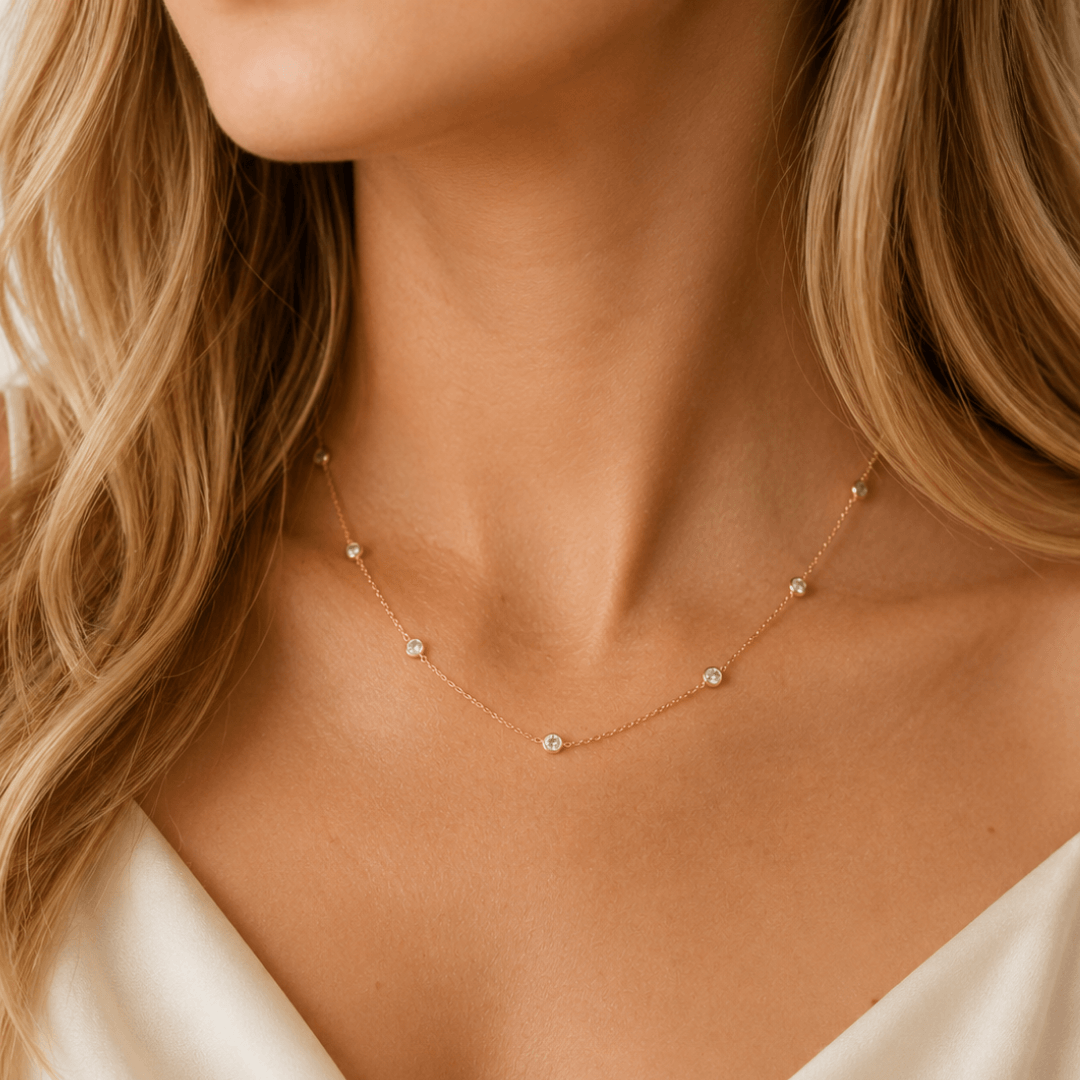 CZ Diamond Station Necklace - Le Serey