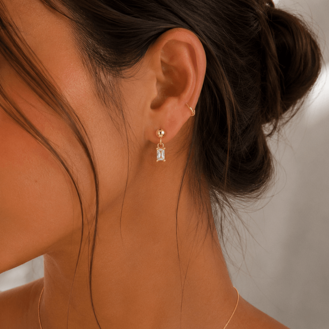 Emerald Cut CZ Diamond Drop Earrings - Le Serey