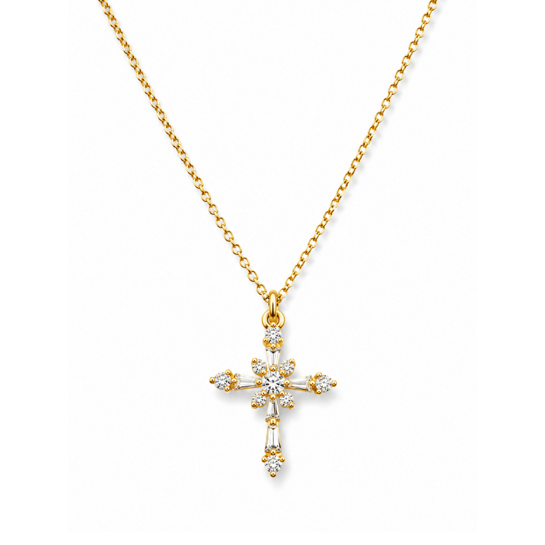 Floret Baguette Cross Necklace - Le Serey