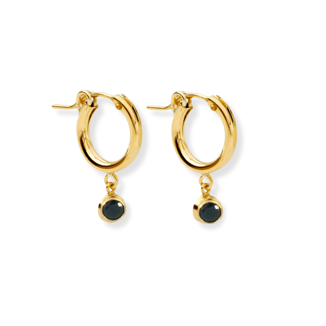 Huggie Hoops + Black CZ Charm - Le Serey
