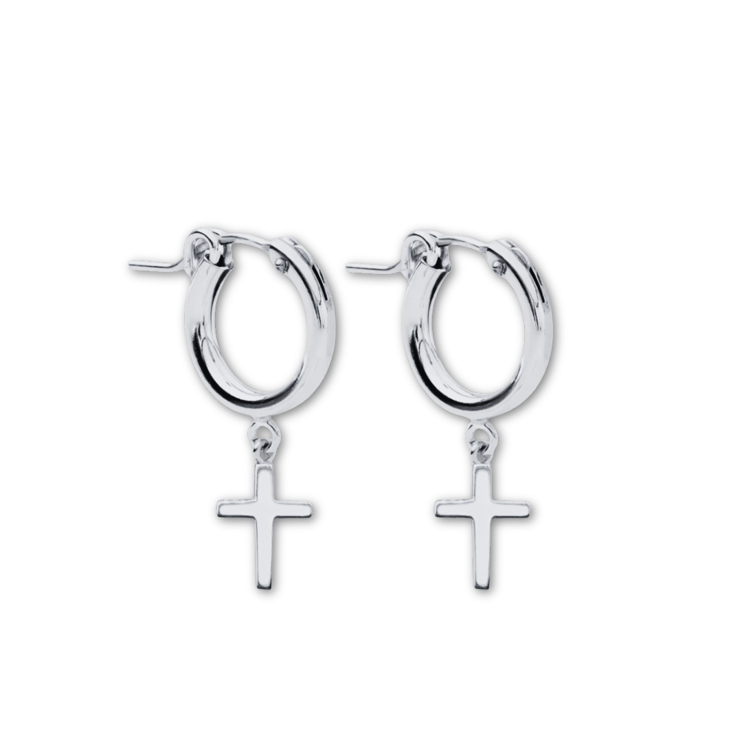 Huggie Hoops + Cross Charm - Le Serey