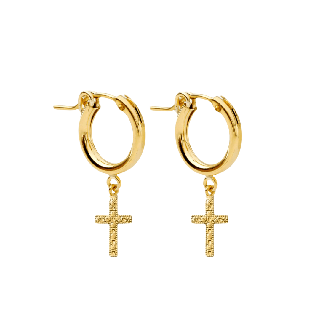 Huggie Hoops + Cross Charm - Le Serey