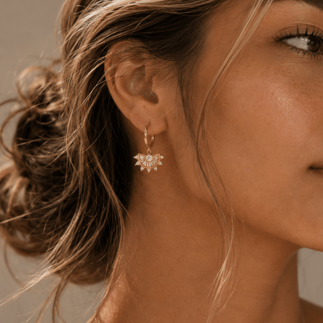 Huggie Hoops + Fan Drop Charm - Le Serey