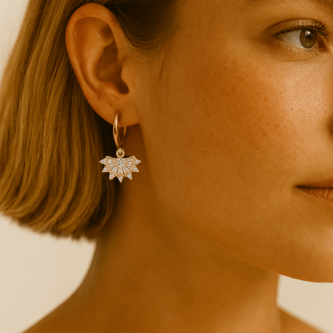 Huggie Hoops + Fan Drop Charm - Le Serey