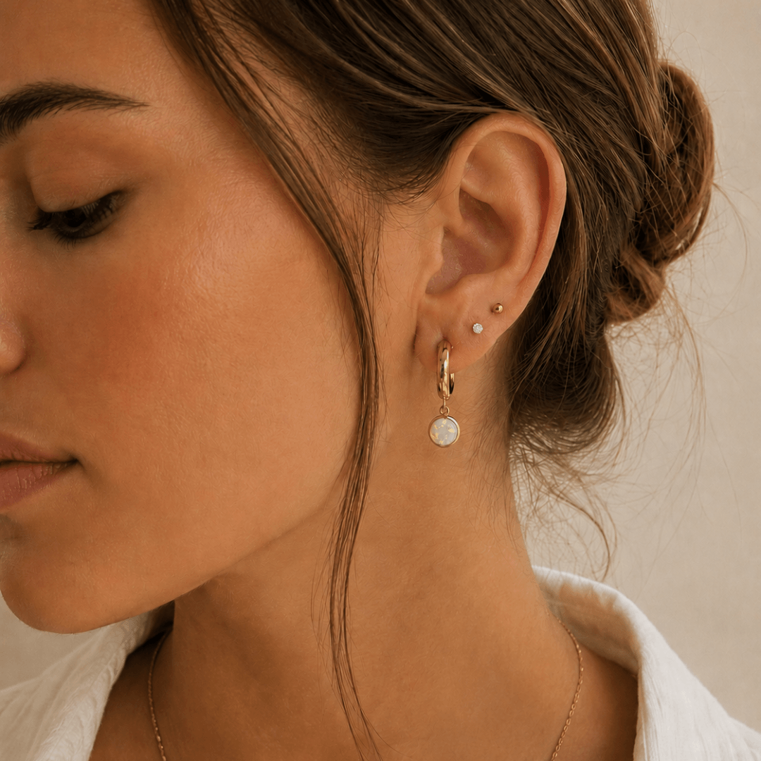 Huggie Hoops + Opal Bezel Charm - Le Serey