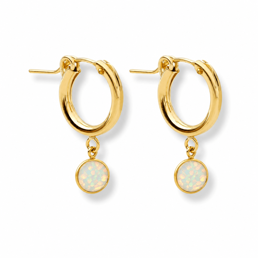 Huggie Hoops + Opal Bezel Charm - Le Serey