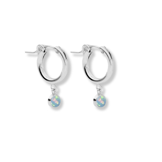 Huggie Hoops + Opal Bezel Charm - Le Serey