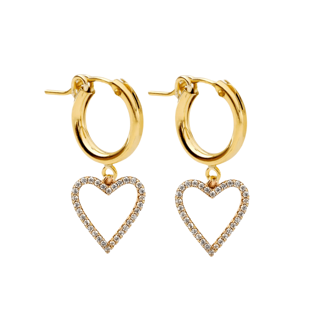 Huggie Hoops + Open Heart Drop Charm - Le Serey