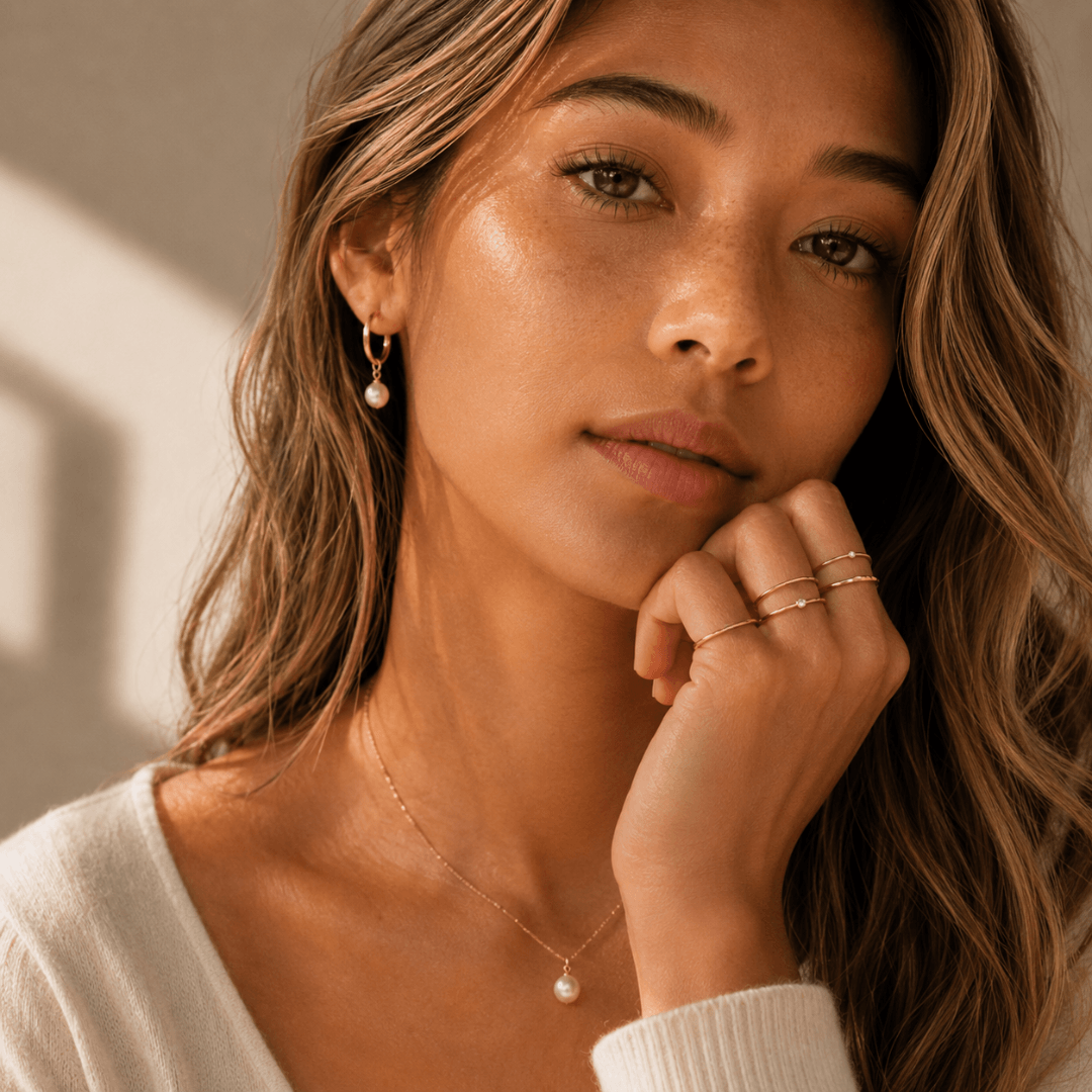Huggie Hoops + Pearl Drop Charm - Le Serey