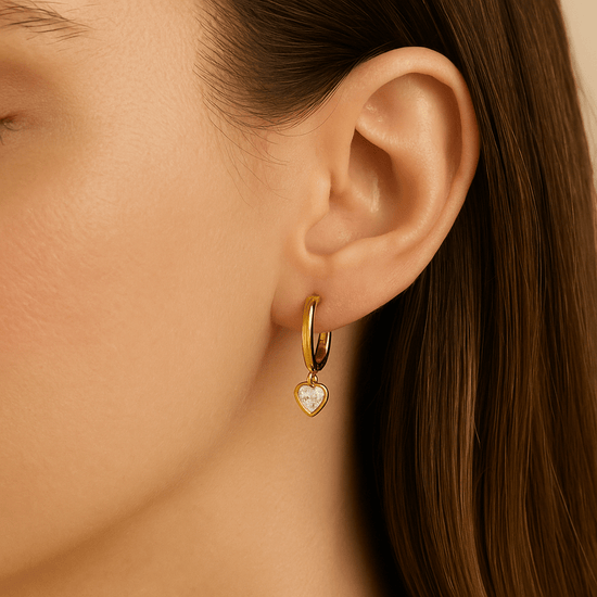 Huggie Hoops + Tiny Hearts Diamond Drop Charm - Le Serey