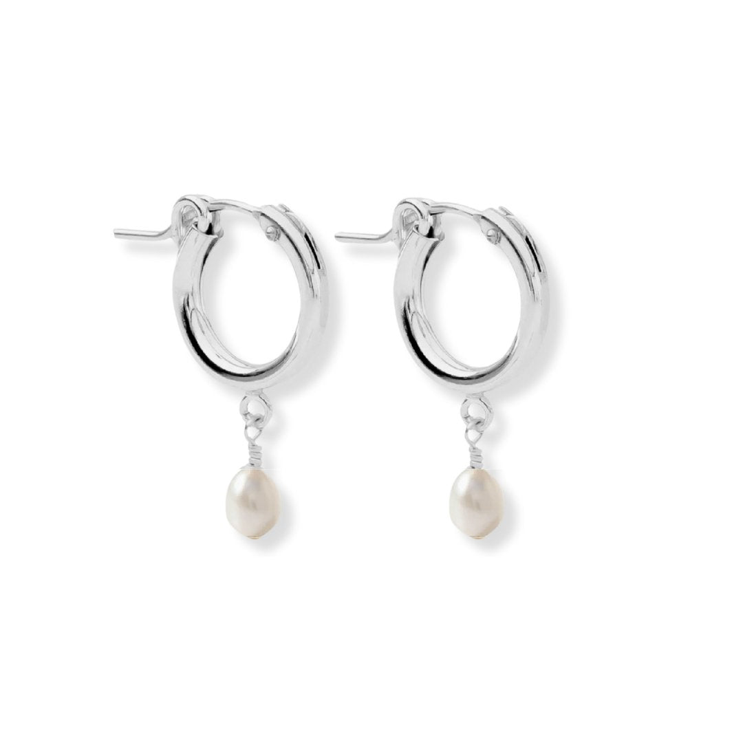 Huggie Hoops + Tiny Pearl Drop Charm - Le Serey